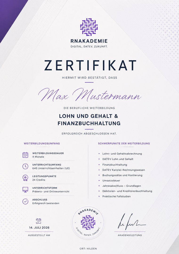 Beispiel RNAkademie Zertifikat